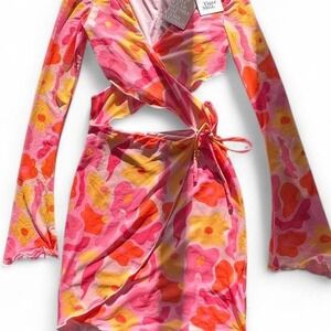 Tiger Mist Sunnie Dress - Floral Pattern, Criss Cross Front with Tie, Lined